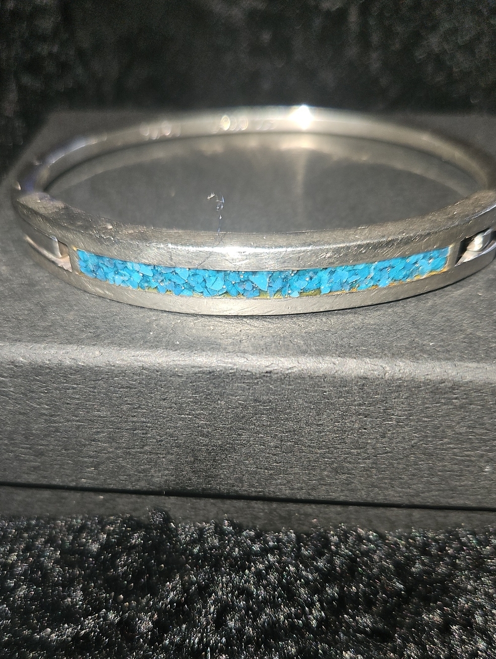 925 Sterling Silver Crushed Turquoise Inlay Bangle Bracelet